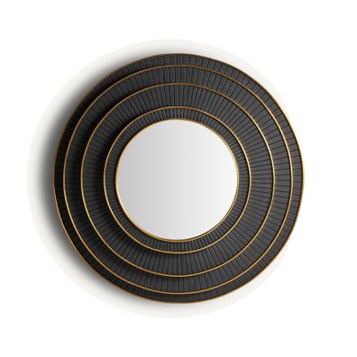 Estila Luxusné okrúhle čierno zlaté art deco nástenné zrkadlo Thamar s vyrezávaným štvorvrstvovým rámom 120 cm