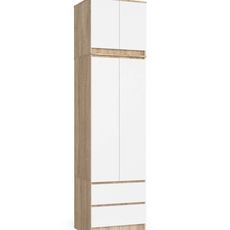 Ak furniture Šatníková skriňa s nástavcom STAR 234 cm biela/dub sonoma