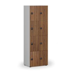 Drevená šatníková skrinka s úložnými boxmi, 8 boxov, RFID zámok, sivá/orech