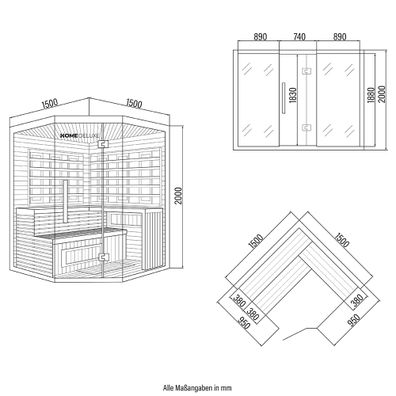 Infračervená kabína s plnospektrálnym žiarením SAHARA XXL – 150 x 150 cm pre 4 osoby