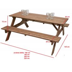 DEOKORK Masívny drevený pivný set z borovice 220 cm hrúbka 30 mm (morený)