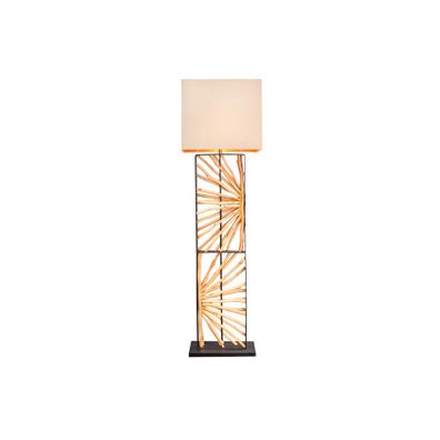 Estila Dizajnová etno stojaca lampa Adduro s podstavou z čierneho kovu a masívneho dreva v hnedej farbe s béžovým tienidlom 165 cm