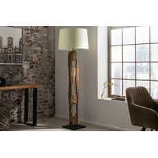 Estila Moderná dizajnová stojaca lampa Adelise v etno štýle s drevenou podstavou a s bielym tienidlom 177cm