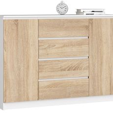 Ak furniture Komoda Kryštof 140 cm 2 skrinky a 4 zásuvky biela/sonoma