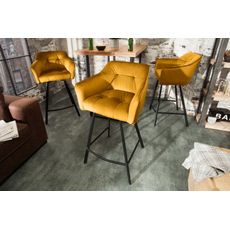 Barová stolička Loft 100cm horčicovo žltá zamatová podrúčka