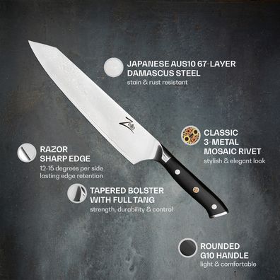 Zelite Infinity by Klarstein Alpha-Royal Japanese Series, 9" nôž kiritsuke, damašková oceľ