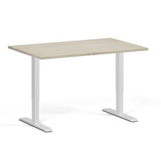 Výškovo nastaviteľný stôl, 120x80 cm, 1 motor, biela podnož, dub prírodný