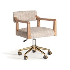 Estila Luxusné otočné kancelárske kreslo Raias v štýle art deco s béžovým čalúnením s drevenými opierkami na ruky 55 cm