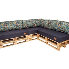 Golden Garden Paletové sedenie GG07 - Podsedáky a Vankúše 3ks × 120/80/15 + 3ks x 120cm/40cm/15cm + 1ks 60/40/15 - modrá / vtáči