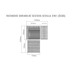 Deokork Ratanová variabilná zostava SEVILLA 2in1 (sivá)