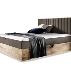 Wilsondo Čalúnená boxspring manželská posteľ WOOD 4 s úložným priestorom - hnedá Paros Rozmer: 180x200