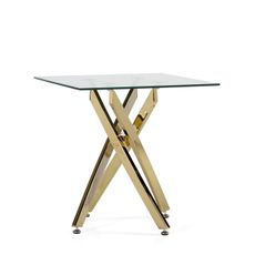 Estila Art-deco štvorcový príručný stolík Brilia so zlatou podstavou a sklenenou povrchovou doskou 55cm