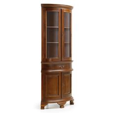Estila Rustikálna rohová vitrína M-VINTAGE z masívneho dreva tmavohnedej farby s dvierkami a zásuvkou 190cm