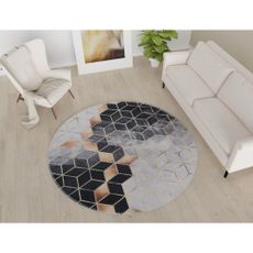 Čierno-biely umývateľný okrúhly koberec ø 120 cm – Vitaus