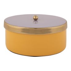 Žltý dekoratívny kovový úložný box ø 16x6 cm Double Funky – PT LIVING