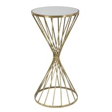 Estila Art deco príručný stolík Elizia so zlatou kovovou konštrukciou a okrúhlou zrkadlovou doskou so špirálovým dizajnom 70 cm