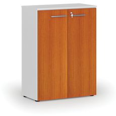 Kancelárska skriňa s dverami PRIMO WHITE, 800 x 420 x 1087 mm, biela/čerešňa