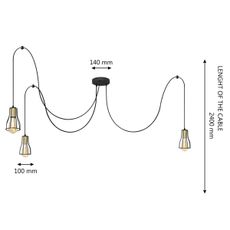 Luster na lanku TUBE LONG 3xE27/15W/230V čierna/zlatá