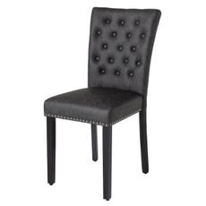 Estila Chesterfield jedálenská čalúnená stolička Silloth s čiernym koženým poťahom so striebornými nitmi s vysokým operadlom 95 cm