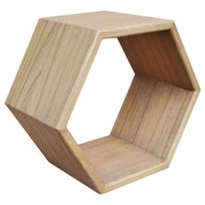 Estila Škandinávska polica Bergen šesťuholníkového geometrického tvaru z hnedého masívneho dreva mindi 40 cm