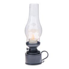 Plastový lampáš s LED sviečkou Flame, v. 24,5 cm, čierna