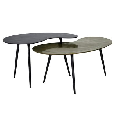 Estila Dizajnový art deco set konferenčných stolíkov Irreg v organickom tvare v čiernej a zelenej matnej farbe 60 cm