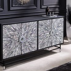 Estila Luxusný Art-deco príborník Hueso s mozaikou z byvolej kosti čiernobiely 160cm