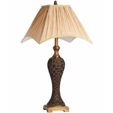 Estila Štýlová orientálna stolná lampa Chambery s hnedou vzorovanou nohou a textilným nazberkaným atypickým tienidlom 76 cm