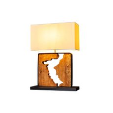 Estila Koloniálna štvorcová stolná lampa Arbaro z hnedého suarového dreva s organickým výrezom s bielym tienidlom 58 cm