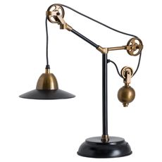 Estila Industriálna čierna kovová lampa Brooklyn s mosadznými prvkami 43cm