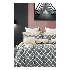 Sivo-béžové predĺžené štvordielne bavlnené obliečky na dvojlôžko s plachtou 200x220 cm Geometric – Mila Home
