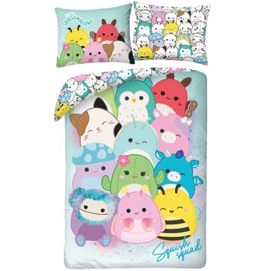 Obojstranné posteľné obliečky z mikrovlákna Squishmallows – motív Squish Squad - 70 x 90 cm + 140 x 200 cm - zipsové zapínanie