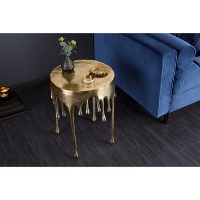 Estila Art-deco jedinečný príručný stolík Bellair v zlatej farbe s kruhovou podstavou 37cm