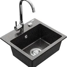 Granitový dřez MEXEN MILO s kuchyňskou baterií černý se vzorem/chrom II