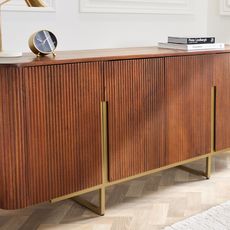 Estila Luxusný Art-deco príborník Gatsby z mangového dreva so zlatými nožičkami hnedý 160 cm