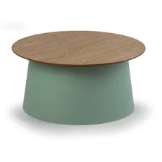 Plastový kávový stolík SETA s drevenou doskou, priemer 69 cm, dub/zelená