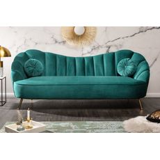 Estila Art-deco štýlová tyrkysová zamatová sedačka Meridea na nožičkách zlatej farby 220cm
