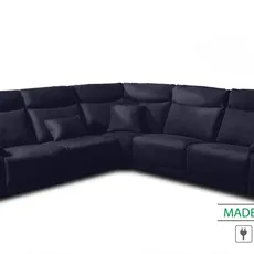 Kožená sedacia súprava CONTINENTAL rohová s funkciou relax, elektrické, tm. modrá (navy 325)