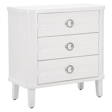 Estila Luxusná vidiecka biela komoda Lucido Bianco s lesklým lakom a tromi zásuvkami s okrúhlymi úchytkami 84 cm