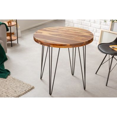Estila Masívny kruhový jedálenský stôl Makassar z dreva sheesham hnedej farby 80cm