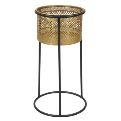 Estila Glamour okrúhly kvetináč Almira s čiernym kovovým rámom a perforovaným zlatým košíkom 50 cm