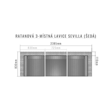 Deokork Ratanová 3-miestna lavica SEVILLA (sivá)