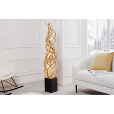 Estila Moderná exotická stojaca lampa Nathany z prírodne hnedého dreva s čiernym dreveným podstavcom 151cm