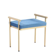 Estila Elegantná glamour lavica Brilia so zlatou chrómovou konštrukciou a modrým čalúnením 60cm