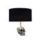 Estila Štýlová glamour okrúhla kovová strieborná stolná lampa Skull s nohou v podobe lebky a čiernym textilným tienidlom 44 cm