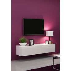 CAMA MEBLE Vigo 140 tv stolík na stenu biela / biely lesk
