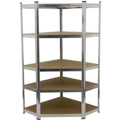 Rohový policový regál, 5 políc - 900 x 900 x 1800 mm - AH3002