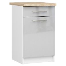 Ak furniture Kuchyňská skříňka Olivie S 50 cm 1D 1S bílá/metalický lesk/dub sonoma