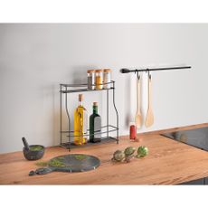 Čierna dvojposchodová prídavná polica do kuchyne Metaltex Balsamico Lava
