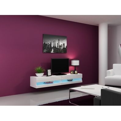 CAMA MEBLE Vigo New 180 tv stolík na stenu biela / biely lesk